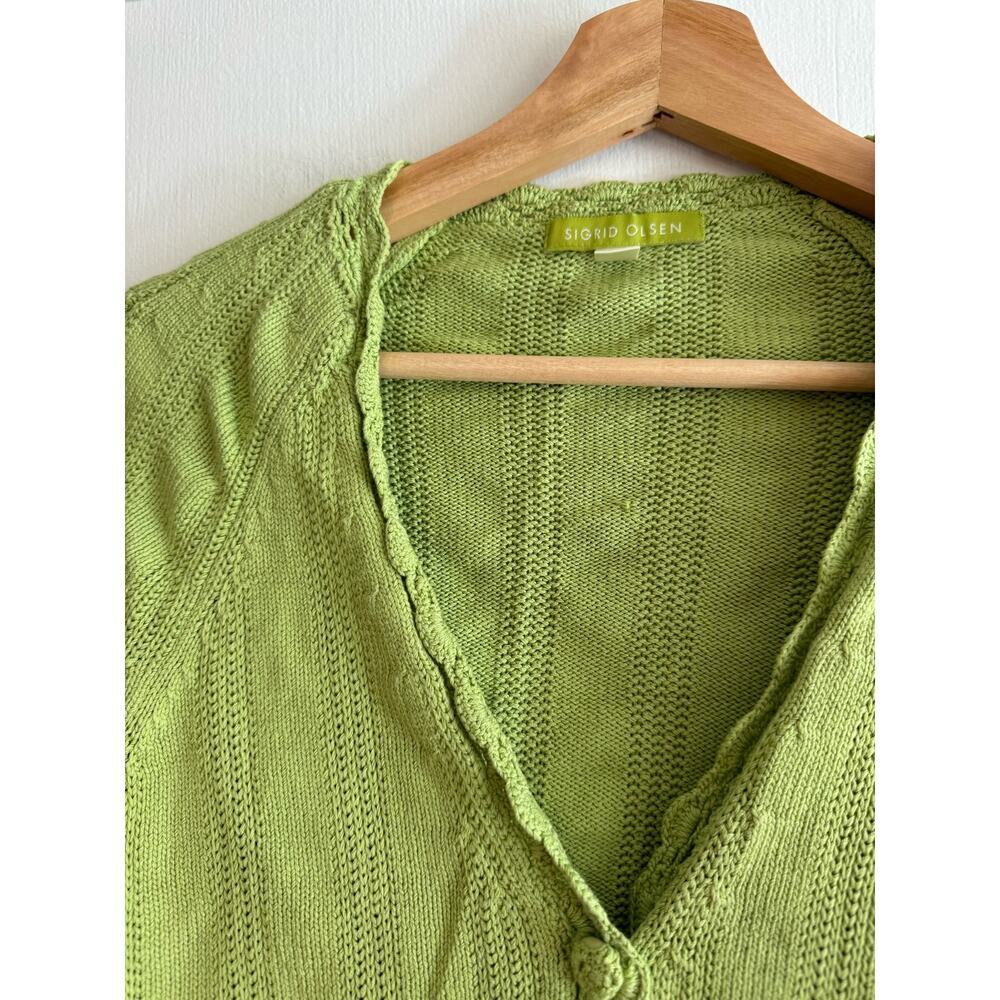 Sigrid Olsen Sweater crop cardigan knit buttons silk cotton blend kelly green M - Picture 2 of 12